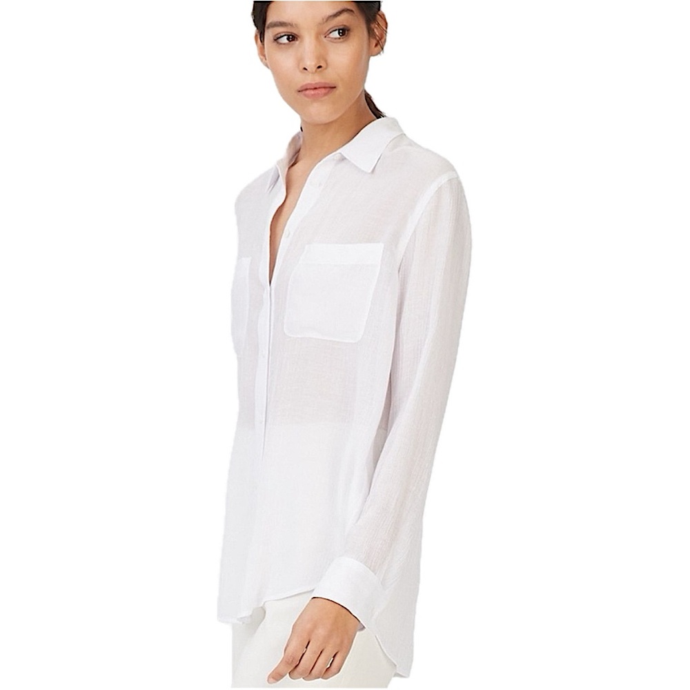 Club Monaco Claudia Shirt Button Down Collar Flowy Crinkled Fabric White XS
